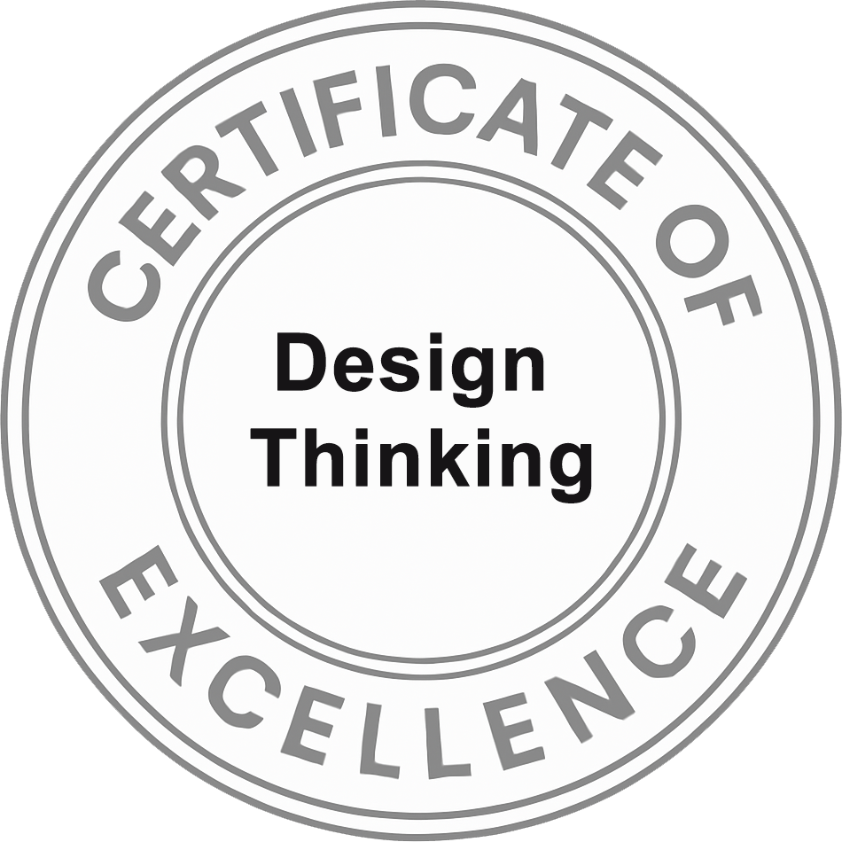 The Design Thinking certification establishes competence in human-centered design by uncovering user needs, ideating solutions, and validating them through rapid prototyping to support innovation and continuous improvement.