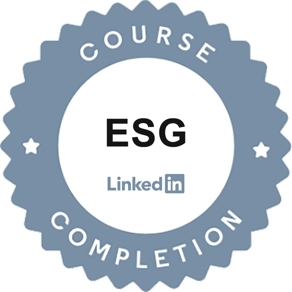The Environmental Social Governance (ESG) certification establishes competence in sustainability standards, carbon reduction, ethical governance, and ESG reporting, aligning corporate strategy with long-term responsible impact.